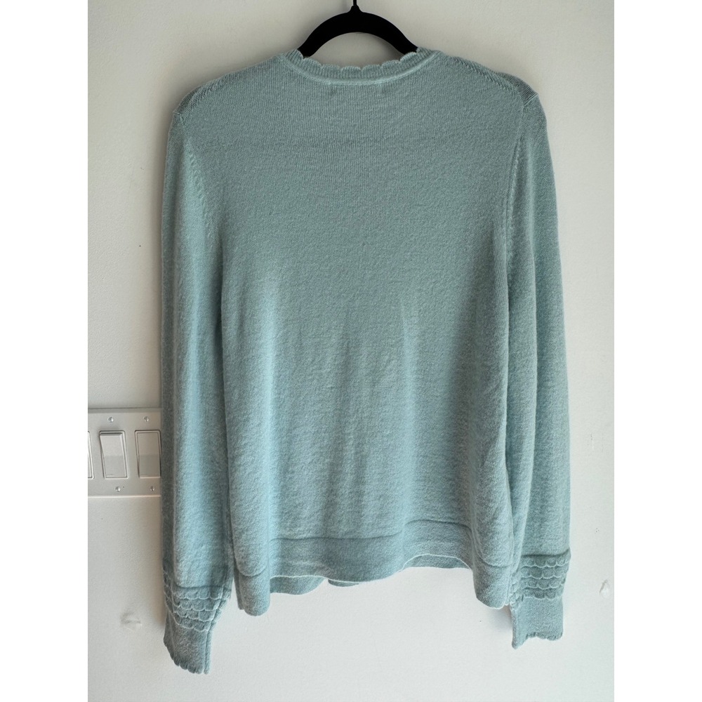 Boden Light Blue Scallop Trim Cardigan Wool Mohair Blend Sweater L - Picture 9 of 12